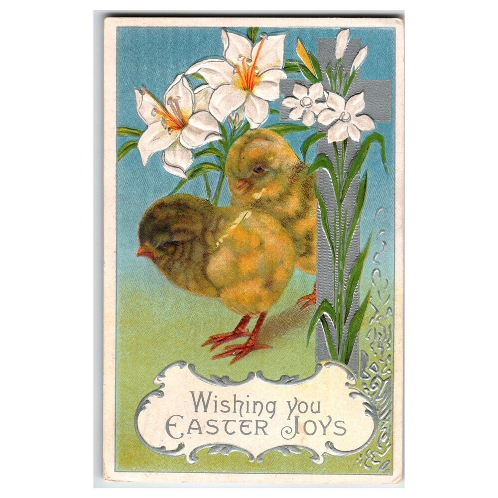 Vintage Easter Chicks Lilies Cross Postcard 1912 Posted Centralia WA